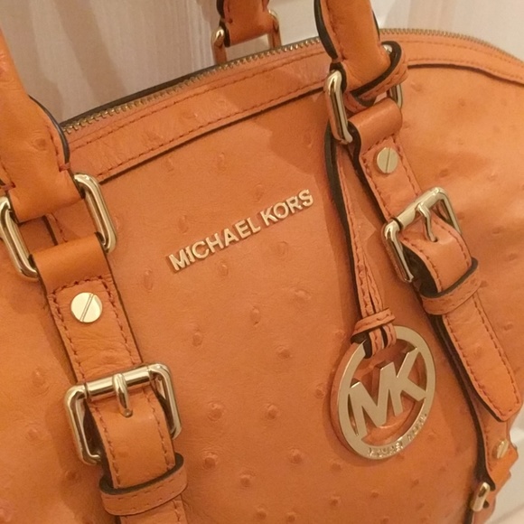 Michael Kors Orange Ostrich Satchel - Picture 2 of 6